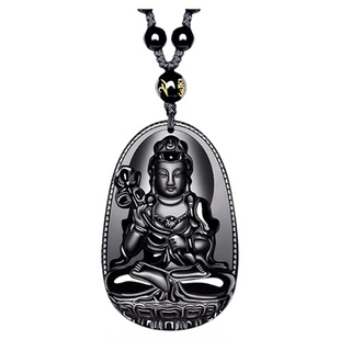 峨眉山天然黑曜石十二生肖本命佛吊坠项链男女款本命年生日礼物