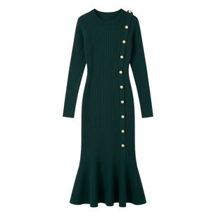 针织连衣裙女秋冬轻奢高级感修身性感辣妹纯欲风中长款包臀鱼尾裙