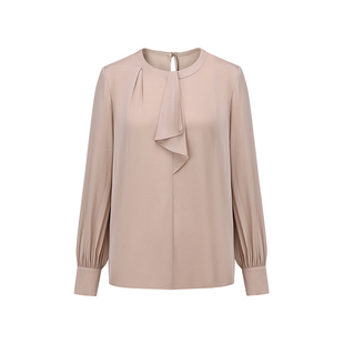 VER TOW香槟色真丝衬衫 女士桑蚕丝设计感优雅通勤风长袖圆领上衣