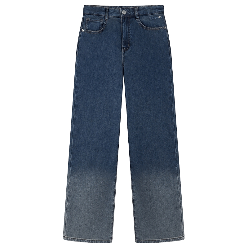 TeenieWeenie小熊女装简约渐变色牛仔裤女冬季保暖加绒舒适直筒裤