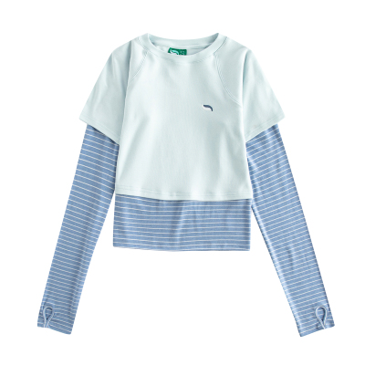 riverstone plus 假两件条纹拼接撞色长袖T恤女春季修身显瘦上衣