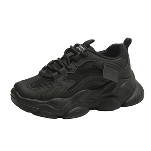 纯黑色老爹鞋女款春季2026新款厚底显脚小百搭休闲运动鞋网红爆款