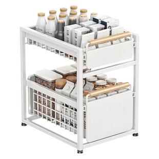 厨房单层抽拉免安装碗碟柜内放置收纳架碗架抽屉式置物架分隔碗盘