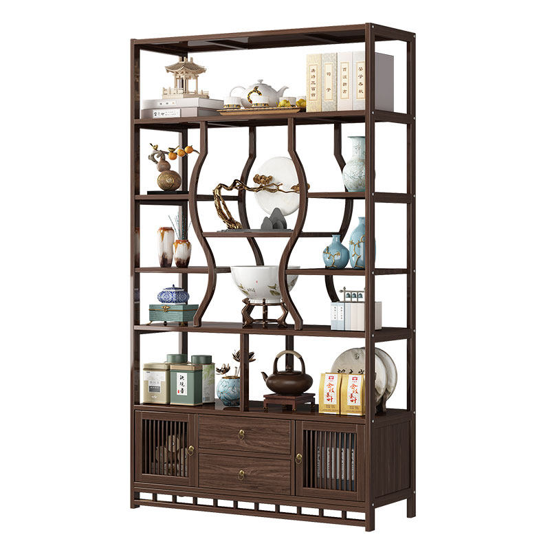 中式楠竹博古架客厅隔断收纳