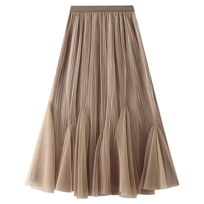 1909-垂感网纱鱼尾网纱半身裙