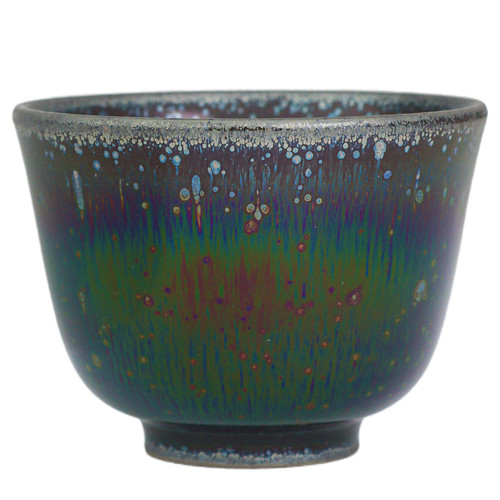 Lot.S1012孤品 | 七彩油滴彩毫手握型建盏主人杯  茶杯精品侘寂杯