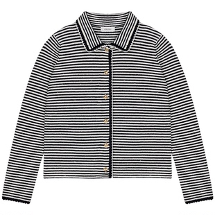 陈妍希同款CRUSH Collection2026早春新款条纹手勾边开衫翻领衬衫