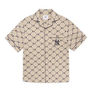 MLB官方男女情侣衬衫钻石老花短袖立体logo复古时尚外套春夏WSM02