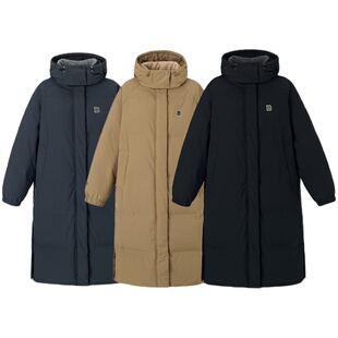 BETWEENAND 学院冬季防风防寒连帽纯色韩系长款羽绒服 90白鸭绒女