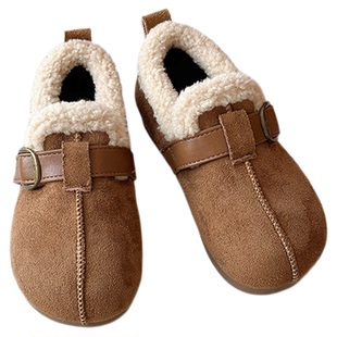 儿童棉鞋加绒保暖博肯冬鞋女童复古羊羔毛休闲鞋一脚蹬二棉鞋软底