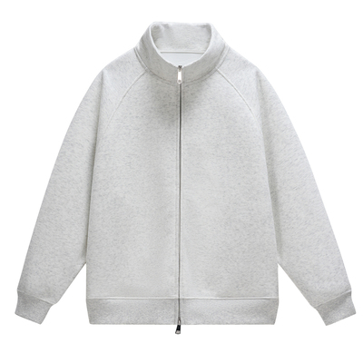 美式纯色重磅立领开衫卫衣