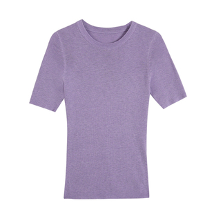 MULVAN【现货7折】基础百搭 薄款针织中袖上衣女修身短款圆领t恤