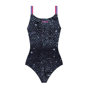 洲克泳衣女款专业竞速高颜值游泳馆专用大码显瘦鎏光黑连体游泳衣