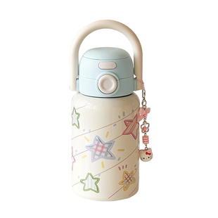 星星水杯保温杯女生高颜值2025新款学生手提吸管杯子小巧便携双饮