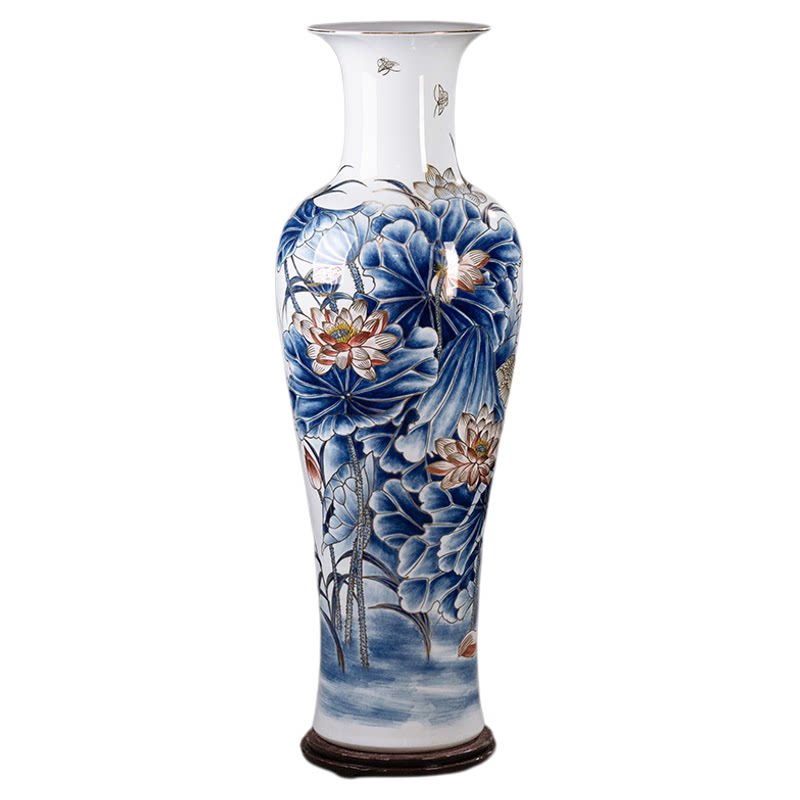 鹭鹭连升描金青花瓷陶瓷摆件