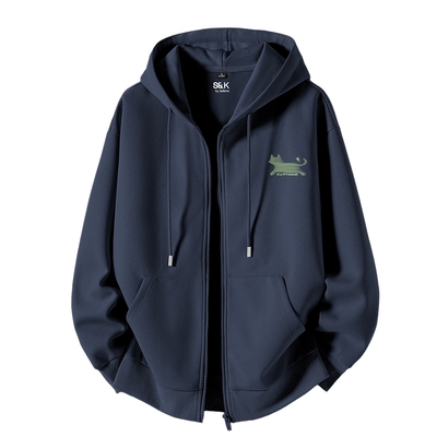 藏青色外套男款秋季美式开衫卫衣