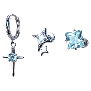 二十二丁目 超闪十字架星芒耳圈耳扣冬季甜酷风方形锆石耳钉耳饰