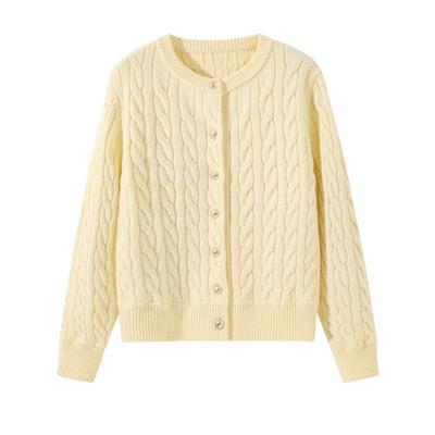 NOW真维斯鹅黄针织衫女2025新款秋冬季设计感学院风毛衣开衫外套