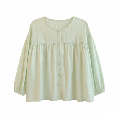 早春温柔绿色衬衫薄款显白长袖