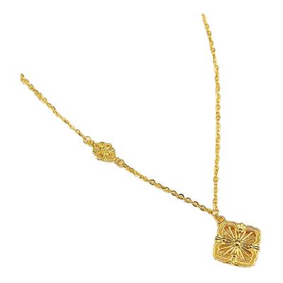 金包银镂空四叶草吊坠女款足金足银锁骨链官方正品生日礼物送女友