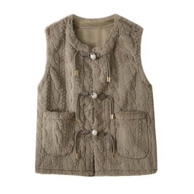 羊羔毛绒马甲短外套女秋冬国风皮毛一体坎肩加厚保暖叠穿马夹背心