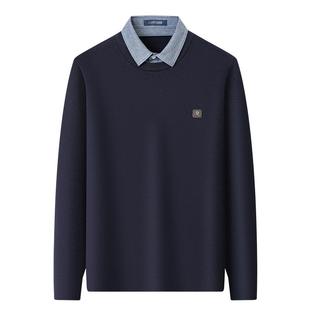 [长绒棉/菱形提花]梦特娇秋冬男士假两件针织衫时尚棉质毛衣百搭J