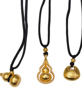 新中式古法沙金实心葫芦项链长款