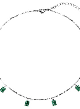 CHOKERMS镀白金绿方钻锁骨项链