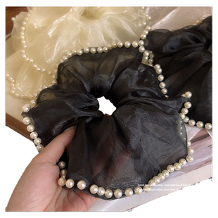 法式丝绒超大号高级感珍珠大肠发圈丸子头头绳头花发绳女头饰发饰