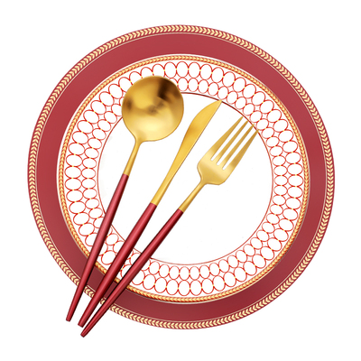 欧式红色盘子金边餐具婚礼喜庆