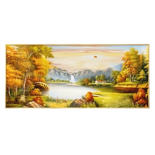 旭日东升靠山图客厅装饰画轻奢沙发背景墙挂画聚宝盆山水手绘油画