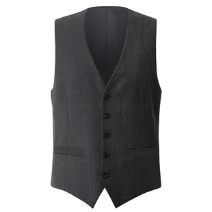 CULTUM 50%羊毛亲王格修身无领西装马甲男士商务职业正装西服马夹