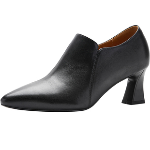 奥莱专供Nine West/玖熙2025年深口单鞋粗跟高跟鞋侧拉链优雅女鞋