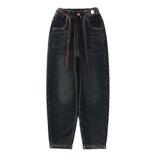 女童加绒裤子秋冬2025新款儿童韩版加厚老爹裤女大童冬季牛仔长裤