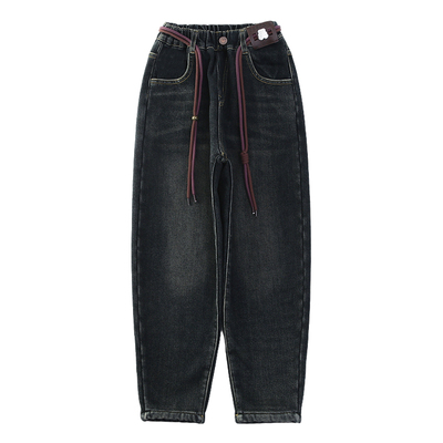 女童加绒裤子加厚牛仔老爹裤秋冬