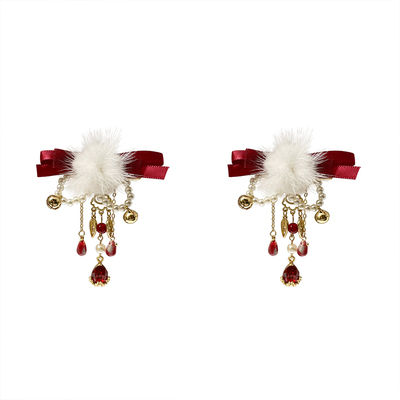 红色飘带对夹过年喜庆儿童发夹