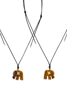 天然虎眼石小象长款编织绳项链小众设计美拉德项链高级感毛衣链