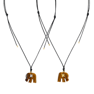 虎眼石小象编织绳长款项链