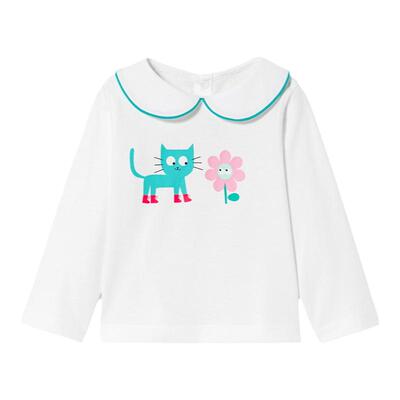 Jacadi亚卡迪法国女小童纯棉长袖T恤春秋款娃娃领A类上衣2040490