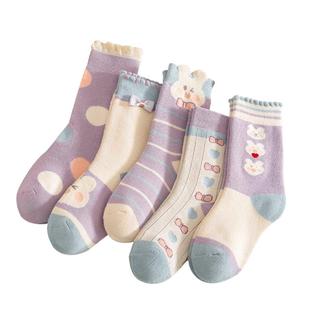 女童袜子儿童秋季冬款加绒加厚毛圈袜小女孩宝宝保暖纯色中筒棉袜