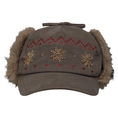 时尚复古雪花刺绣加绒护耳帽