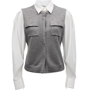 Vero Moda衬衫秋冬泡泡袖针织拼接衬衫时尚324405013