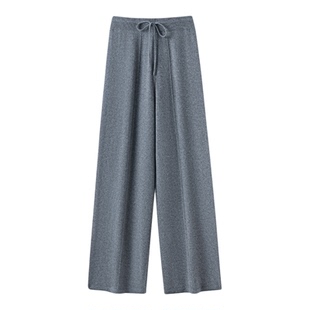 秋冬加厚100%山羊绒阔腿裤女垂感针织直筒羊绒外穿小个子拖地长裤