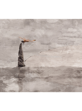 赤贫侘寂风客厅装饰画荷叶蜻蜓民宿酒店极简复古壁画茶室书房挂画