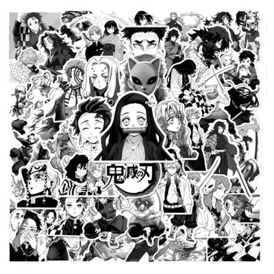 50张黑白动漫卡通鬼灭之刃锻刀村篇炭治郎贴画手机壳行李箱防水贴