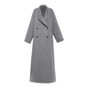 APOZi collection【山水定律】大翻领羊毛呢长款灰色秋冬大衣外套