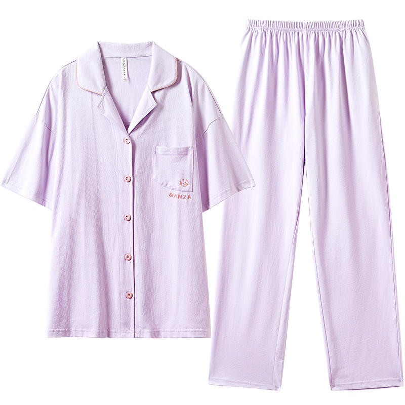 玛伦萨【凉感抗菌】冰丝绸情侣睡衣女夏季薄纯色短袖家居服套装男