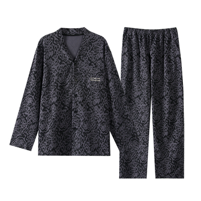 加绒加厚德绒长袖睡衣男士家居服