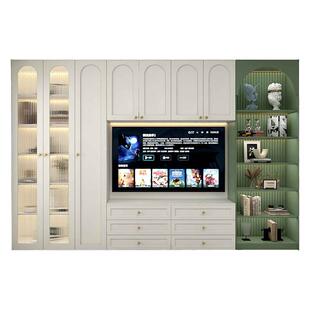 美式实木电视柜高款2025年新款客厅家用背景墙一体组合落地柜定制