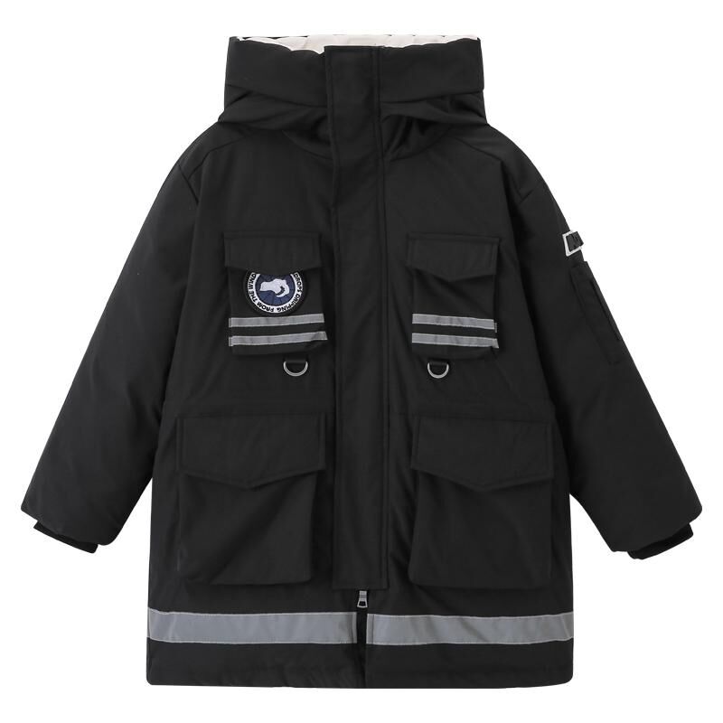 韩国代购连帽工装口袋儿童羽绒服